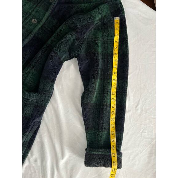 Vintage LL Bean Plaid Fleece Button Jacket Womens Size Medium Green Blue Comfort - Picture 9 of 9